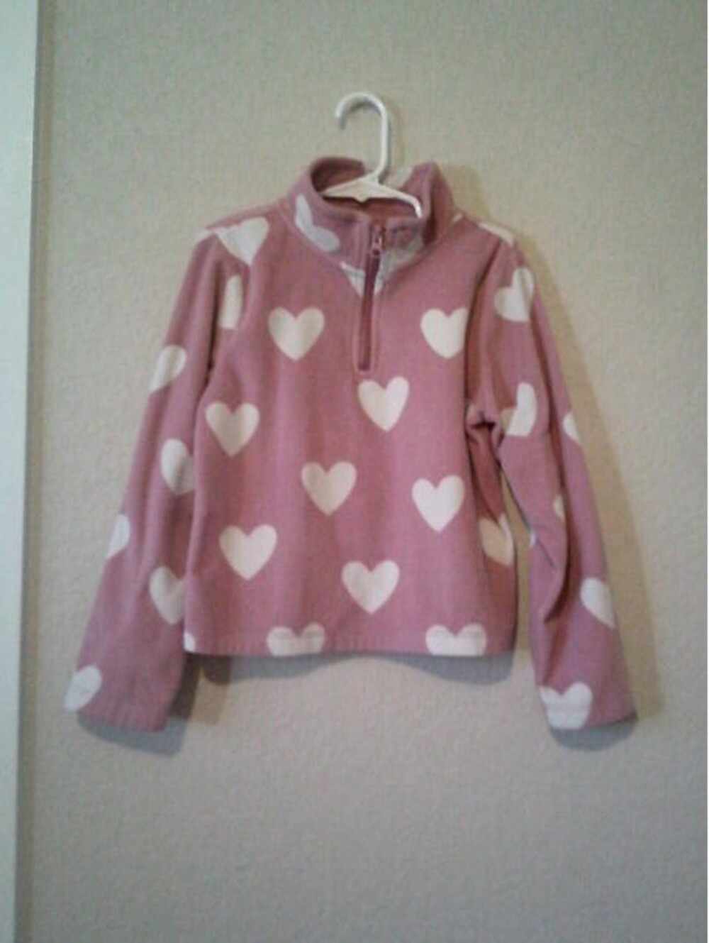 Kids Pink heart print quarter-zip fleece pullover